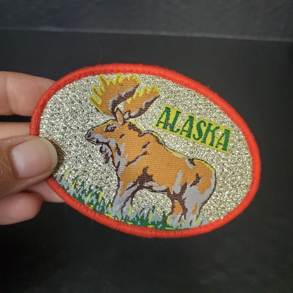 VTG ALASKA With Moose Woven Sew-On Oval Patch
